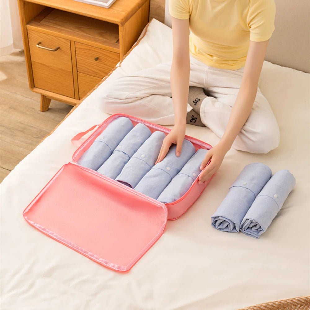 3Pcs/Set Travel Compressible Packing Multifunction Travel Storage Bag Waterproof Suitcase Nylon Portable Luggage Organizer Pink - Checkouts UK