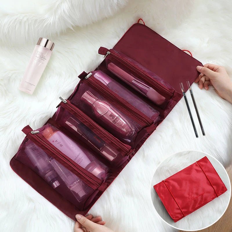 4 in 1 Cosmetic Bag For Women Zipper Mesh Separable Cosmetics Pouch Ladies Foldable Nylon Bag Rope Makeup Bag Kosmetyczka - Checkouts UK