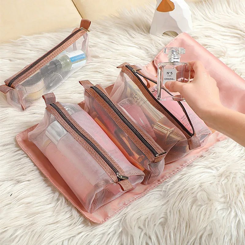 4 in 1 Cosmetic Bag For Women Zipper Mesh Separable Cosmetics Pouch Ladies Foldable Nylon Bag Rope Makeup Bag Kosmetyczka - Checkouts UK