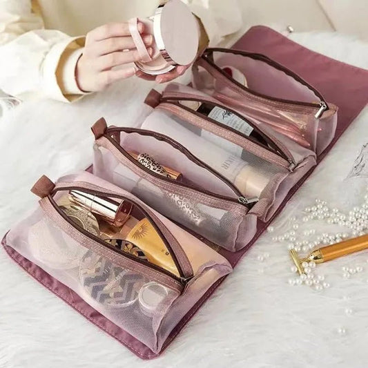 4 in 1 Cosmetic Bag For Women Zipper Mesh Separable Cosmetics Pouch Ladies Foldable Nylon Bag Rope Makeup Bag Kosmetyczka - Checkouts UK