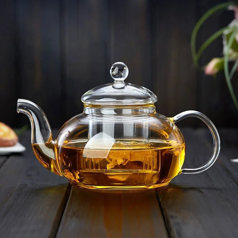 400ml/1000ml Filterable Heat - resistant Thickened Glass Teapot High Borosilicate Glass Flower Tea Pot Heatable Glass Tea Set - Checkouts UK