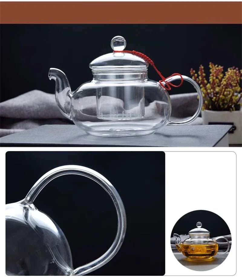 400ml/1000ml Filterable Heat - resistant Thickened Glass Teapot High Borosilicate Glass Flower Tea Pot Heatable Glass Tea Set - Checkouts UK