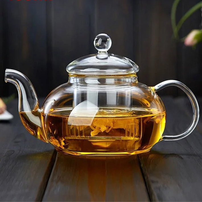 400ml/1000ml Filterable Heat - resistant Thickened Glass Teapot High Borosilicate Glass Flower Tea Pot Heatable Glass Tea Set - Checkouts UK