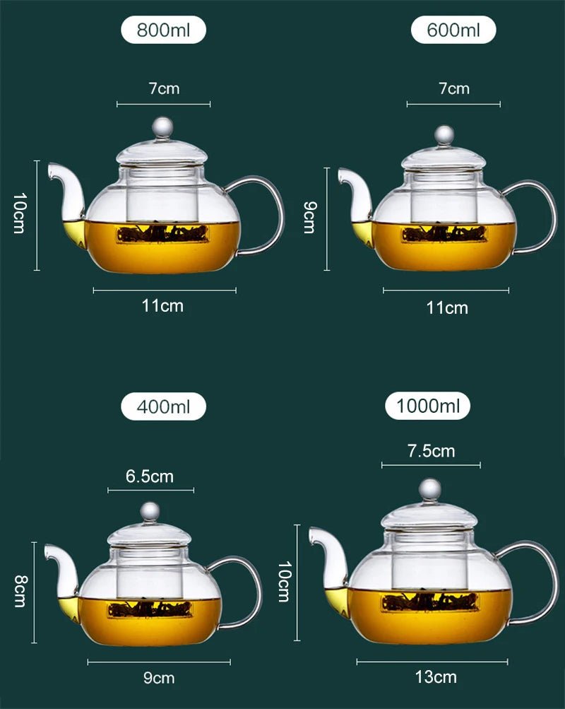 400ml/1000ml Filterable Heat - resistant Thickened Glass Teapot High Borosilicate Glass Flower Tea Pot Heatable Glass Tea Set - Checkouts UK
