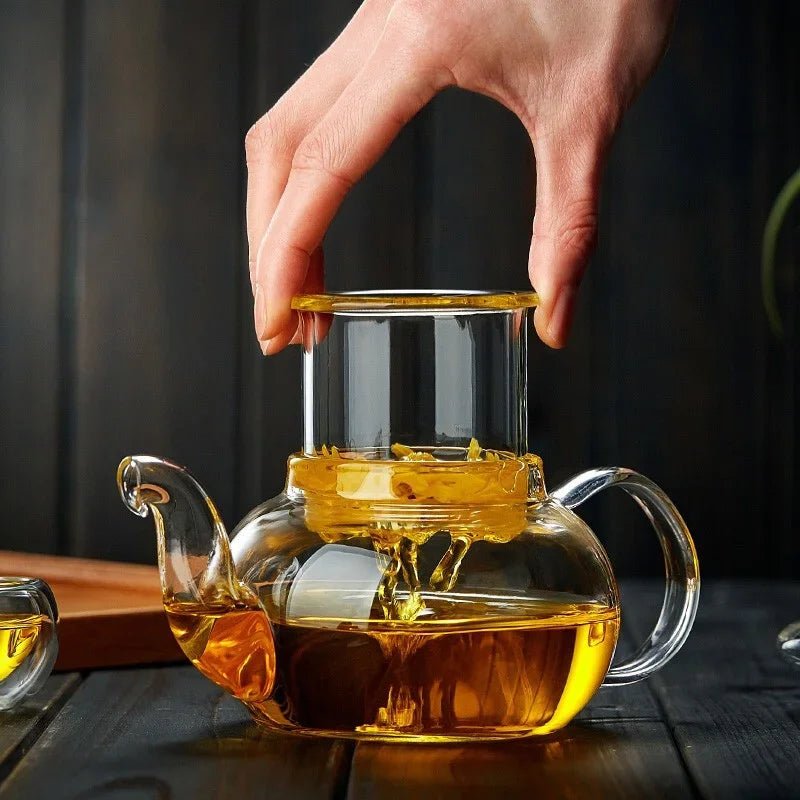 400ml/1000ml Filterable Heat - resistant Thickened Glass Teapot High Borosilicate Glass Flower Tea Pot Heatable Glass Tea Set - Checkouts UK