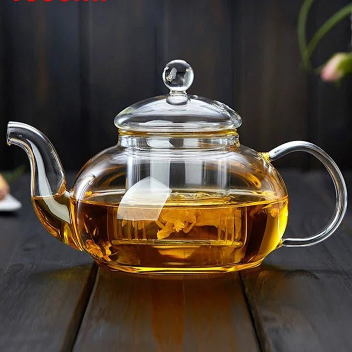 400ml/1000ml Filterable Heat - resistant Thickened Glass Teapot High Borosilicate Glass Flower Tea Pot Heatable Glass Tea Set - Checkouts UK