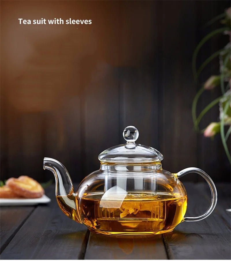 400ml/1000ml Filterable Heat - resistant Thickened Glass Teapot High Borosilicate Glass Flower Tea Pot Heatable Glass Tea Set - Checkouts UK