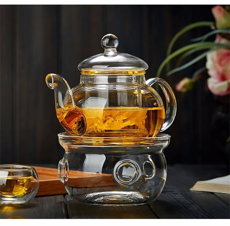 400ml/1000ml Filterable Heat - resistant Thickened Glass Teapot High Borosilicate Glass Flower Tea Pot Heatable Glass Tea Set - Checkouts UK