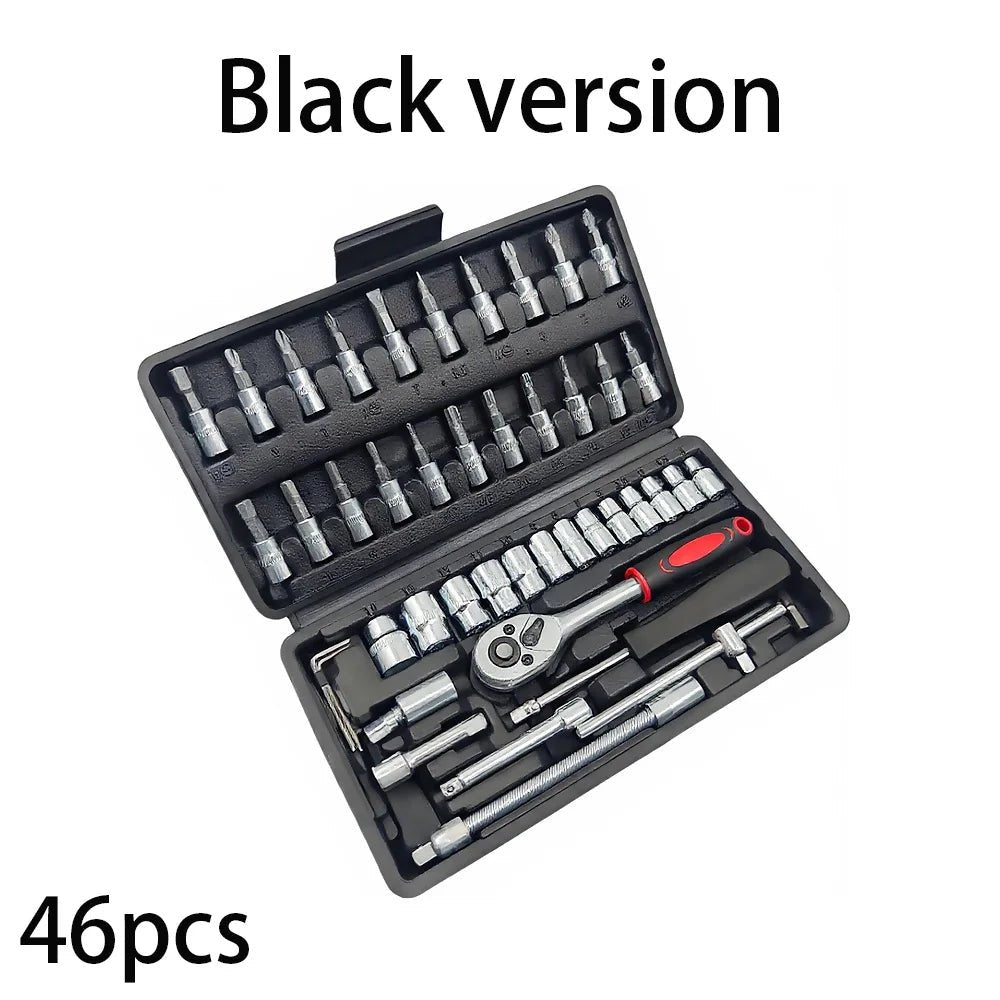 46pcs Car Repair Tool Kit 1/4 - Inch Socket Set Car Repair Tool Ratchet Torque Wrench Combo Auto Repairing Set Mechanic Tool - Checkouts USA
