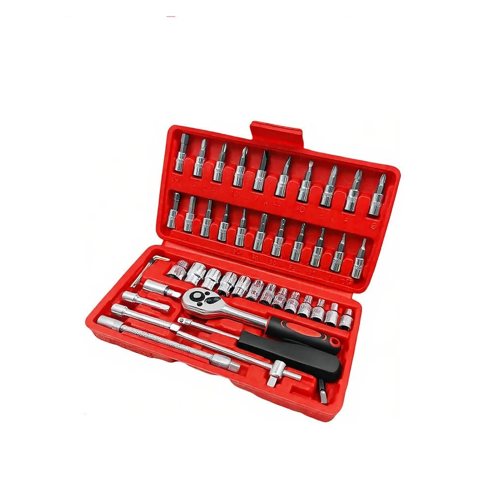 46pcs Car Repair Tool Kit 1/4 - Inch Socket Set Car Repair Tool Ratchet Torque Wrench Combo Auto Repairing Set Mechanic Tool - Checkouts USA