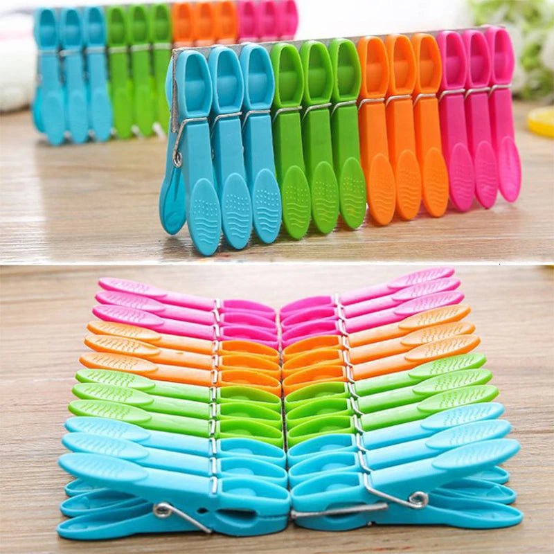 48/24Pcs Clothespins Hanging Pegs Clips Plastic Hangers Racks Laundry Clothes Pegs Clamps Towel Clips Home Storage Hooksks - Checkouts UK