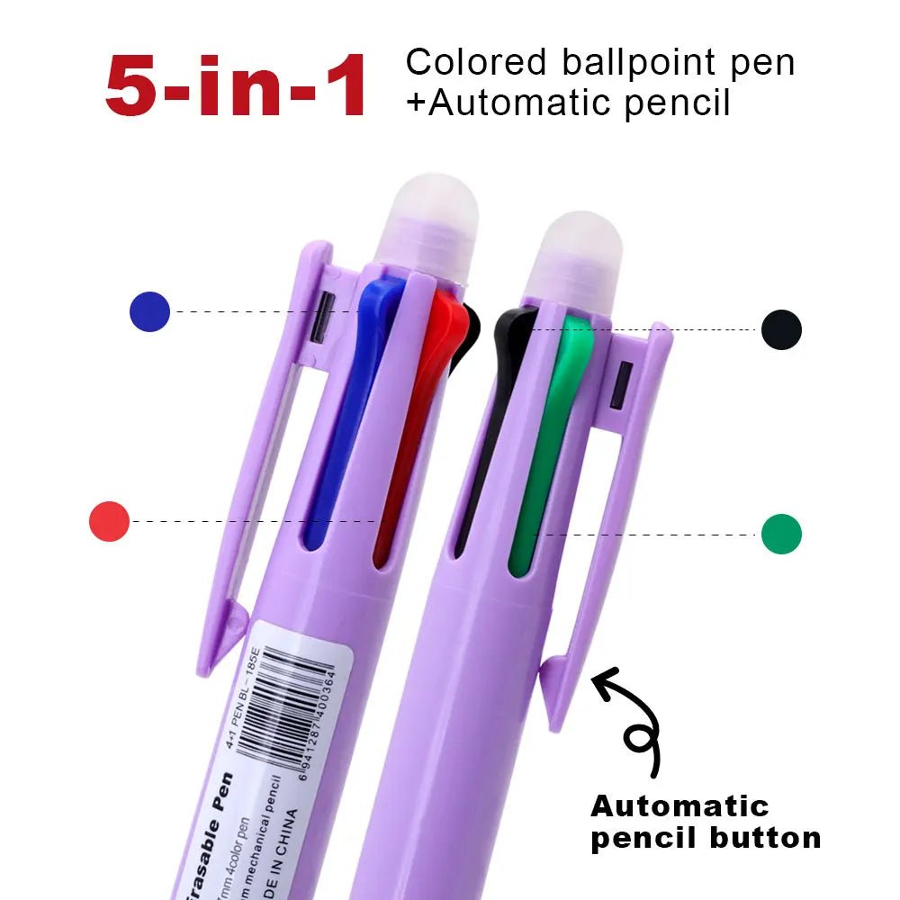 5 In 1 Multicolor Erasable Gel Pens Set with 0.7mm Refills and 0.5mm Automatic Pencil Lead, Office School Writing Ballpoint Pen - Checkouts USA