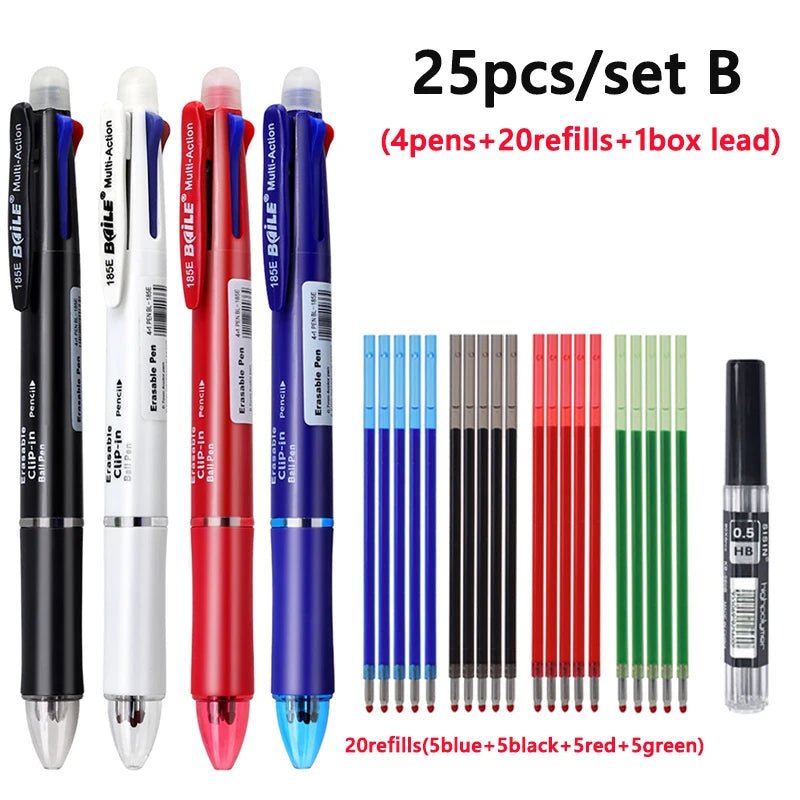 5 In 1 Multicolor Erasable Gel Pens Set with 0.7mm Refills and 0.5mm Automatic Pencil Lead, Office School Writing Ballpoint Pen - Checkouts USA