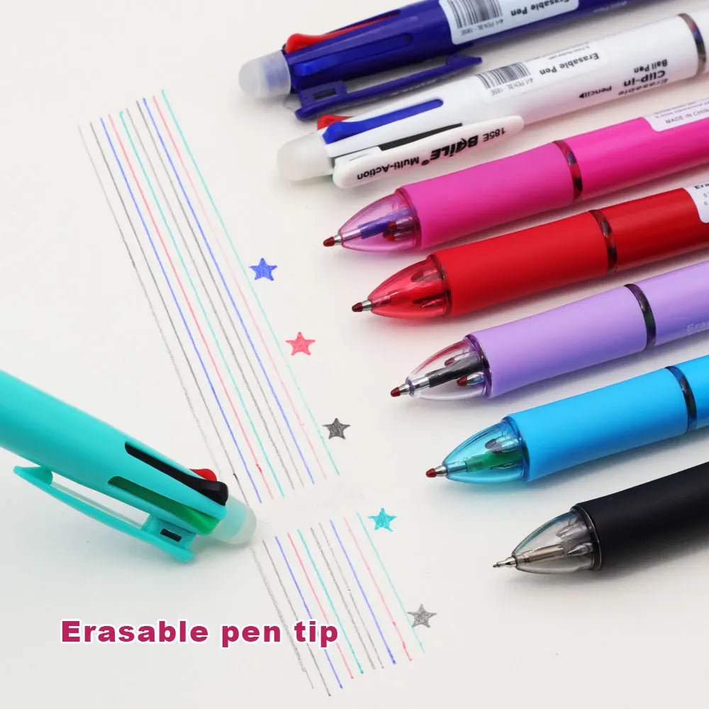 5 In 1 Multicolor Erasable Gel Pens Set with 0.7mm Refills and 0.5mm Automatic Pencil Lead, Office School Writing Ballpoint Pen - Checkouts USA