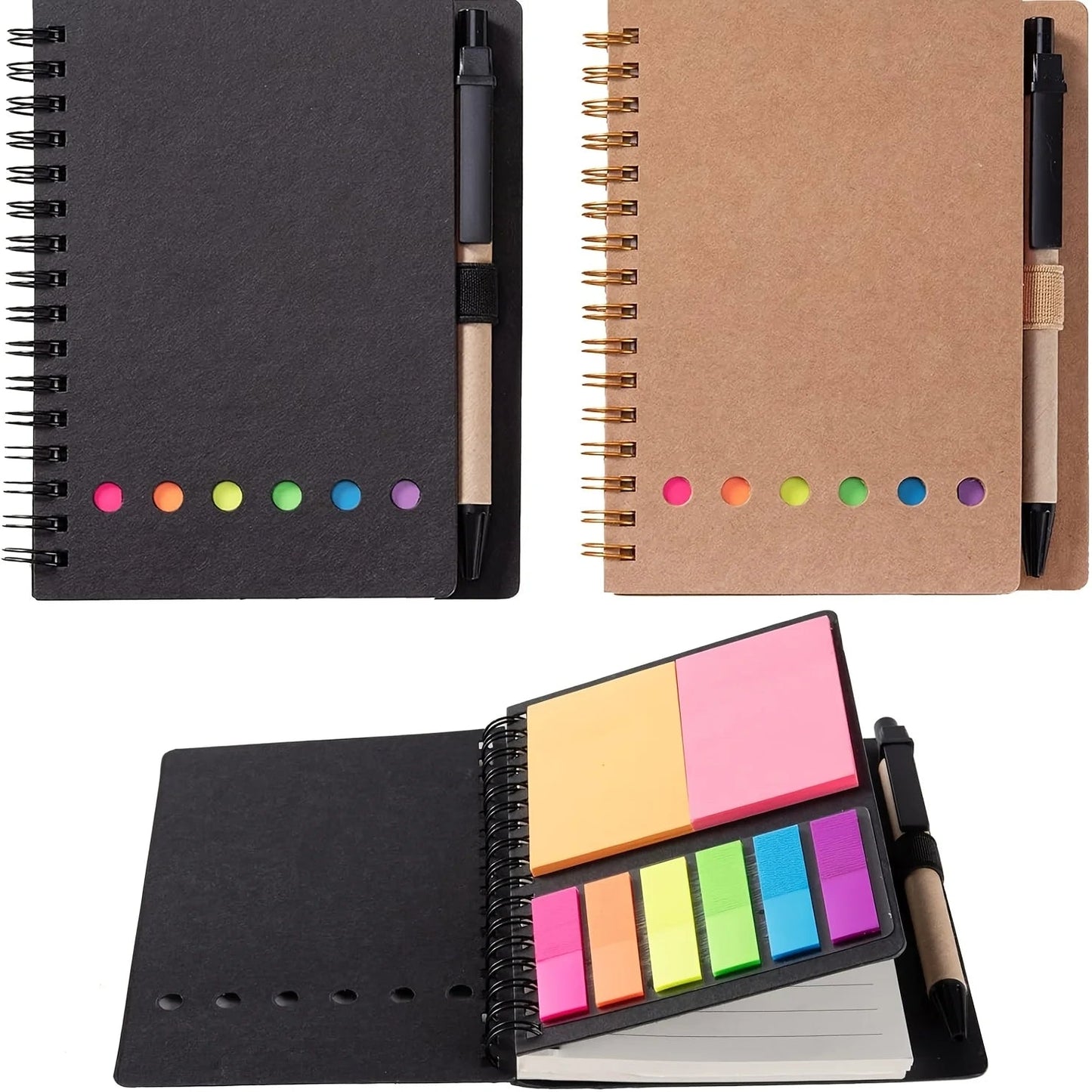 5 - Pack Spiral Bound Notepad Set with Pen Holder & Color sticky note - Embedded Notebooks for Office, School, Gift - Checkouts USA