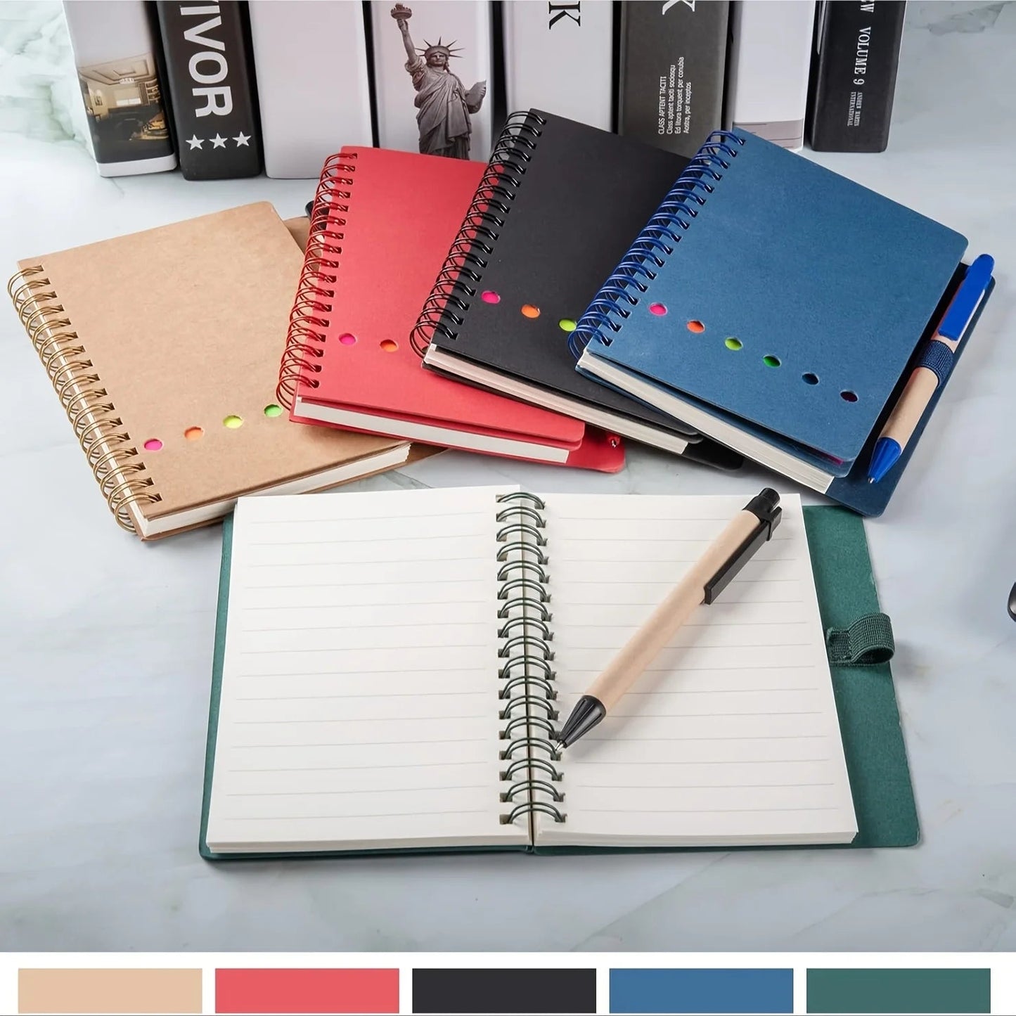 5 - Pack Spiral Bound Notepad Set with Pen Holder & Color sticky note - Embedded Notebooks for Office, School, Gift - Checkouts USA