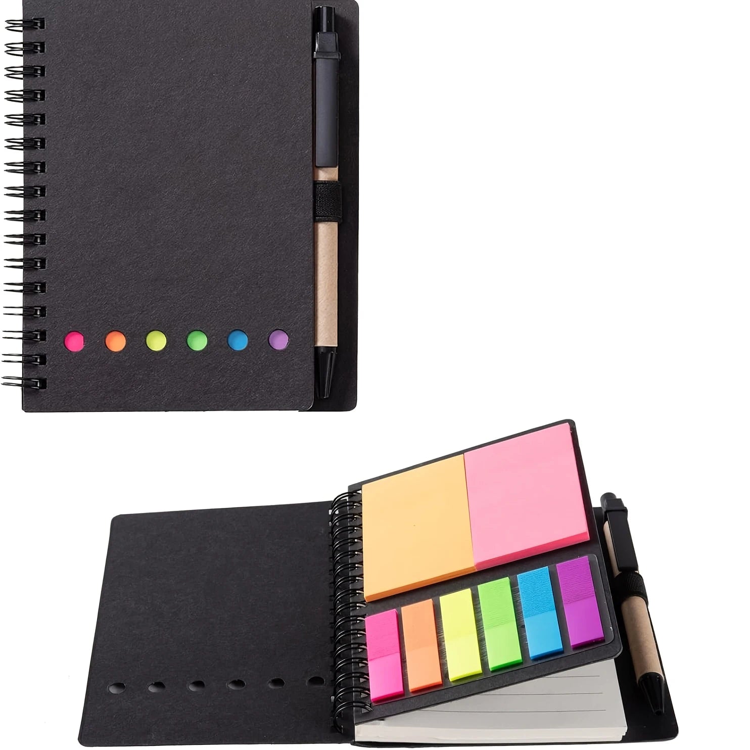 5 - Pack Spiral Bound Notepad Set with Pen Holder & Color sticky note - Embedded Notebooks for Office, School, Gift - Checkouts USA