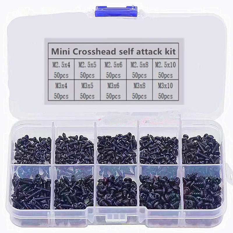 500 - 1000Pcs M1 M1.2 M1.5 M1.7 M2 M2.5 M3 Mix Pan Phillips Head Micro Screws Round Pan Head Self Tapping Wood Screw Set Kit Box - Checkouts USA