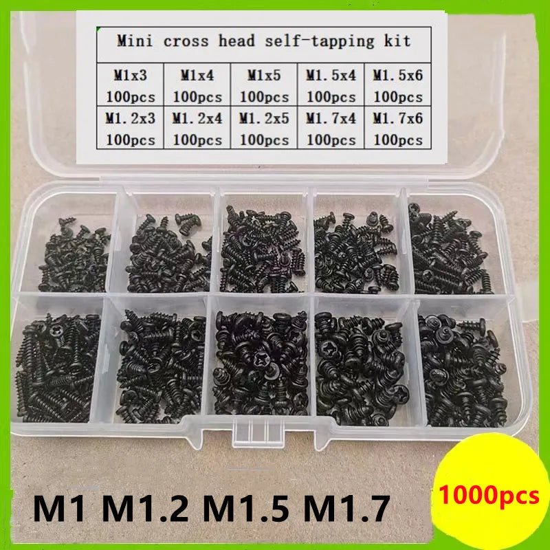 500 - 1000Pcs M1 M1.2 M1.5 M1.7 M2 M2.5 M3 Mix Pan Phillips Head Micro Screws Round Pan Head Self Tapping Wood Screw Set Kit Box - Checkouts USA