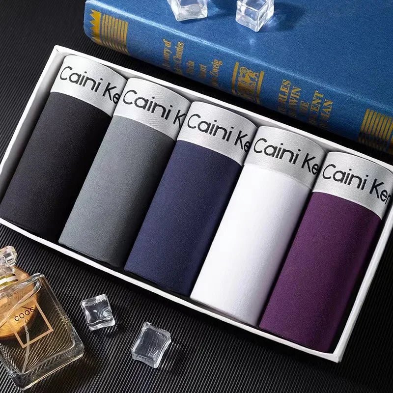 5Pcs/Men's Shorts Brand Underwear Fashion Trend Sexy Boxer Breathable Soft Boxers Men Classic Black Solid Color Underwear Men - Checkouts UK