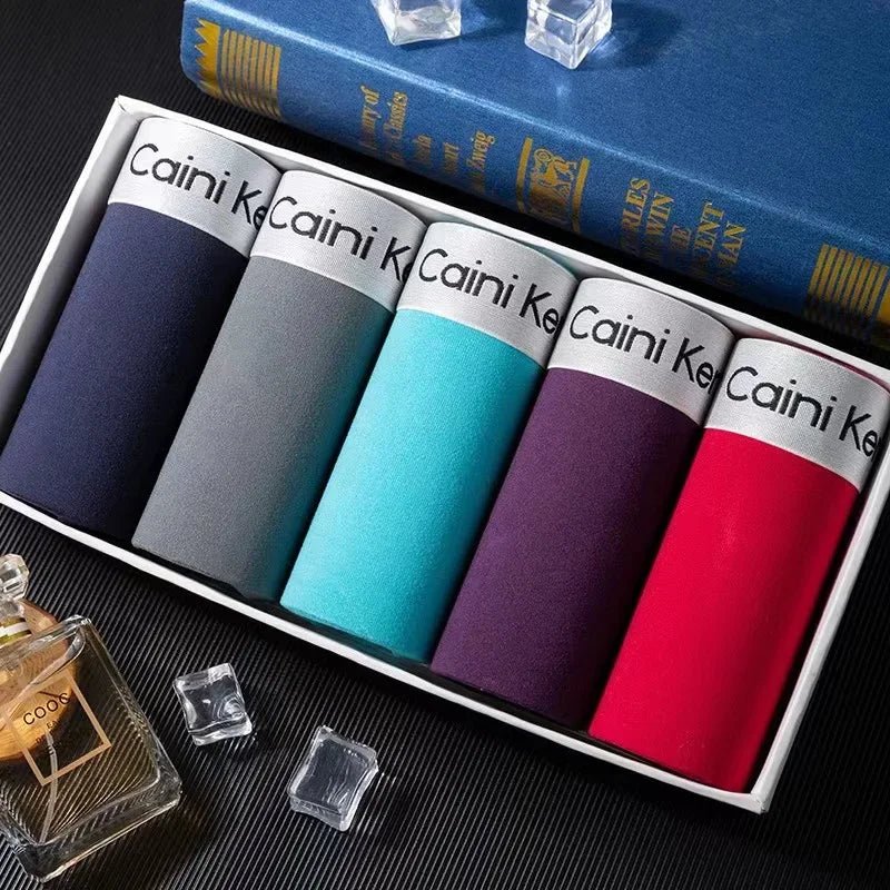 5Pcs/Men's Shorts Brand Underwear Fashion Trend Sexy Boxer Breathable Soft Boxers Men Classic Black Solid Color Underwear Men - Checkouts UK