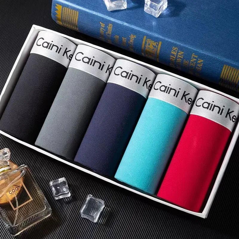 5Pcs/Men's Shorts Brand Underwear Fashion Trend Sexy Boxer Breathable Soft Boxers Men Classic Black Solid Color Underwear Men - Checkouts UK