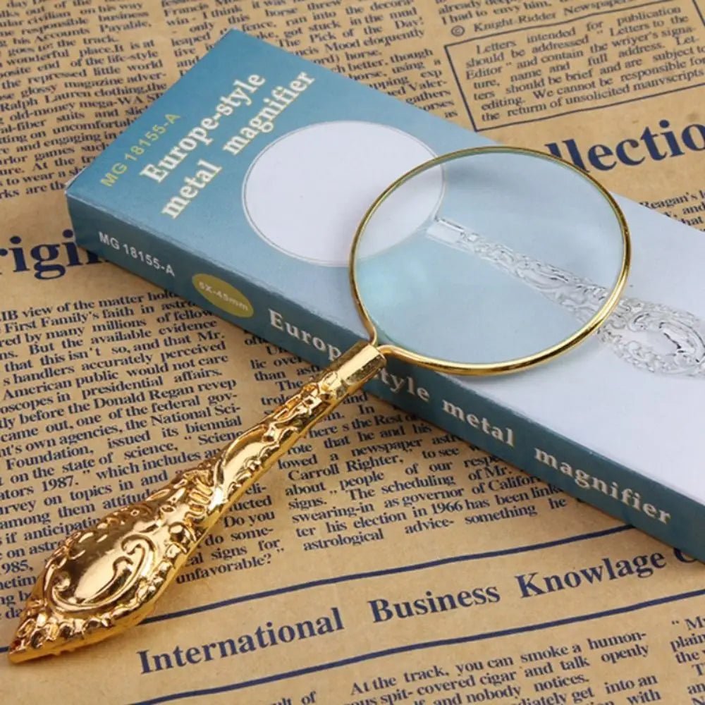 5X Magnifying Glass Handheld Delicate Pattern Handle Glass Lens 12.5*4.7*1cm Retro European Loupe Magnifier Portable Pocket Tool - Checkouts UK