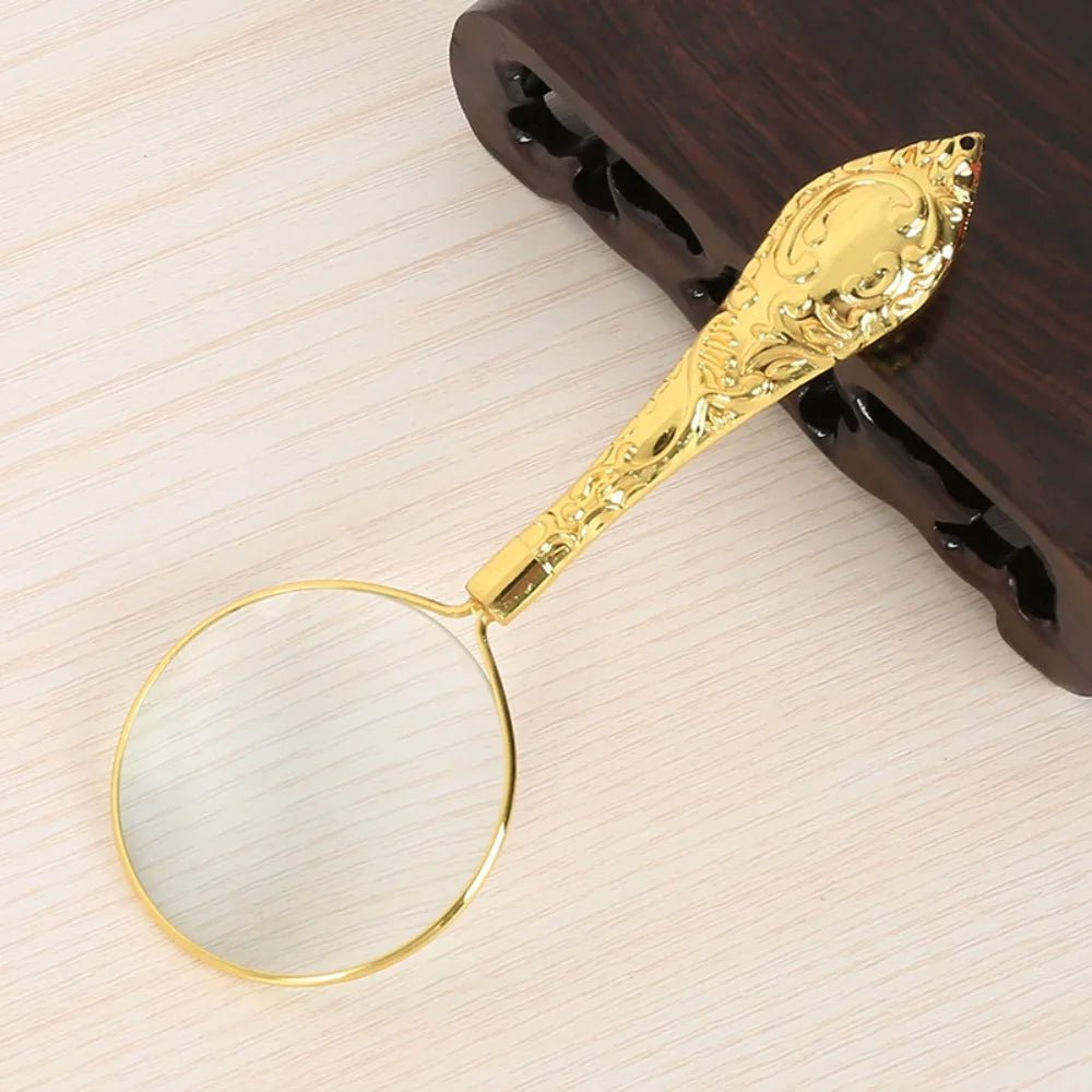 5X Magnifying Glass Handheld Delicate Pattern Handle Glass Lens 12.5*4.7*1cm Retro European Loupe Magnifier Portable Pocket Tool - Checkouts UK