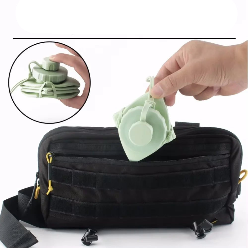 600ml Silicone Folding Bottle Adult Portable Reusable Plastic Cups Outdoor Travel Gym Water Bottle Motivational Drinking Bottle - Checkouts UK