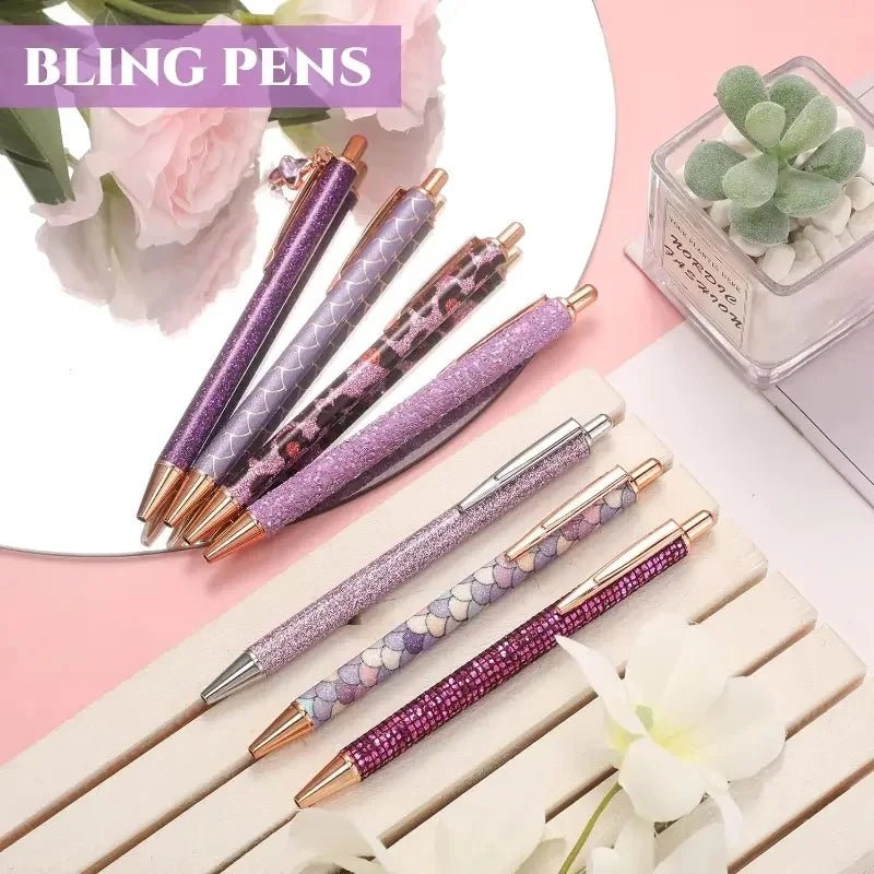 6pcs Ballpoint Pens Set Metal Crystal Diamond Pen for Journaling Glitter Stationery Fancy Gifts for Teacher Graduation Supplies - Checkouts USA