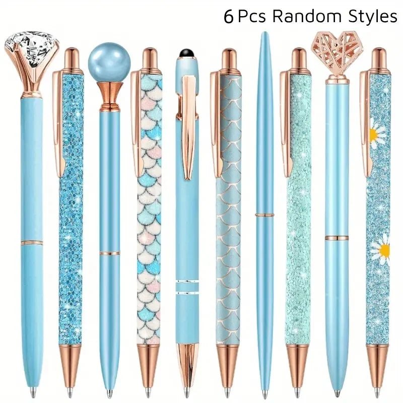 6pcs Ballpoint Pens Set Metal Crystal Diamond Pen for Journaling Glitter Stationery Fancy Gifts for Teacher Graduation Supplies - Checkouts USA