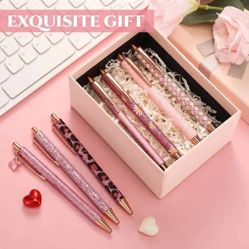 6pcs Ballpoint Pens Set Metal Crystal Diamond Pen for Journaling Glitter Stationery Fancy Gifts for Teacher Graduation Supplies - Checkouts USA