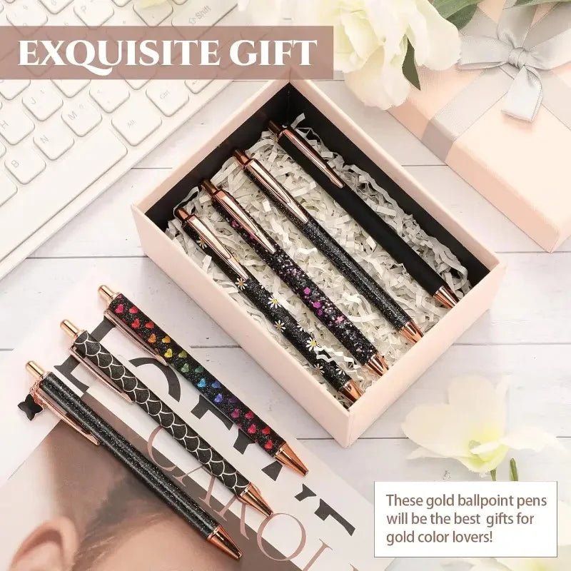 6pcs Ballpoint Pens Set Metal Crystal Diamond Pen for Journaling Glitter Stationery Fancy Gifts for Teacher Graduation Supplies - Checkouts USA