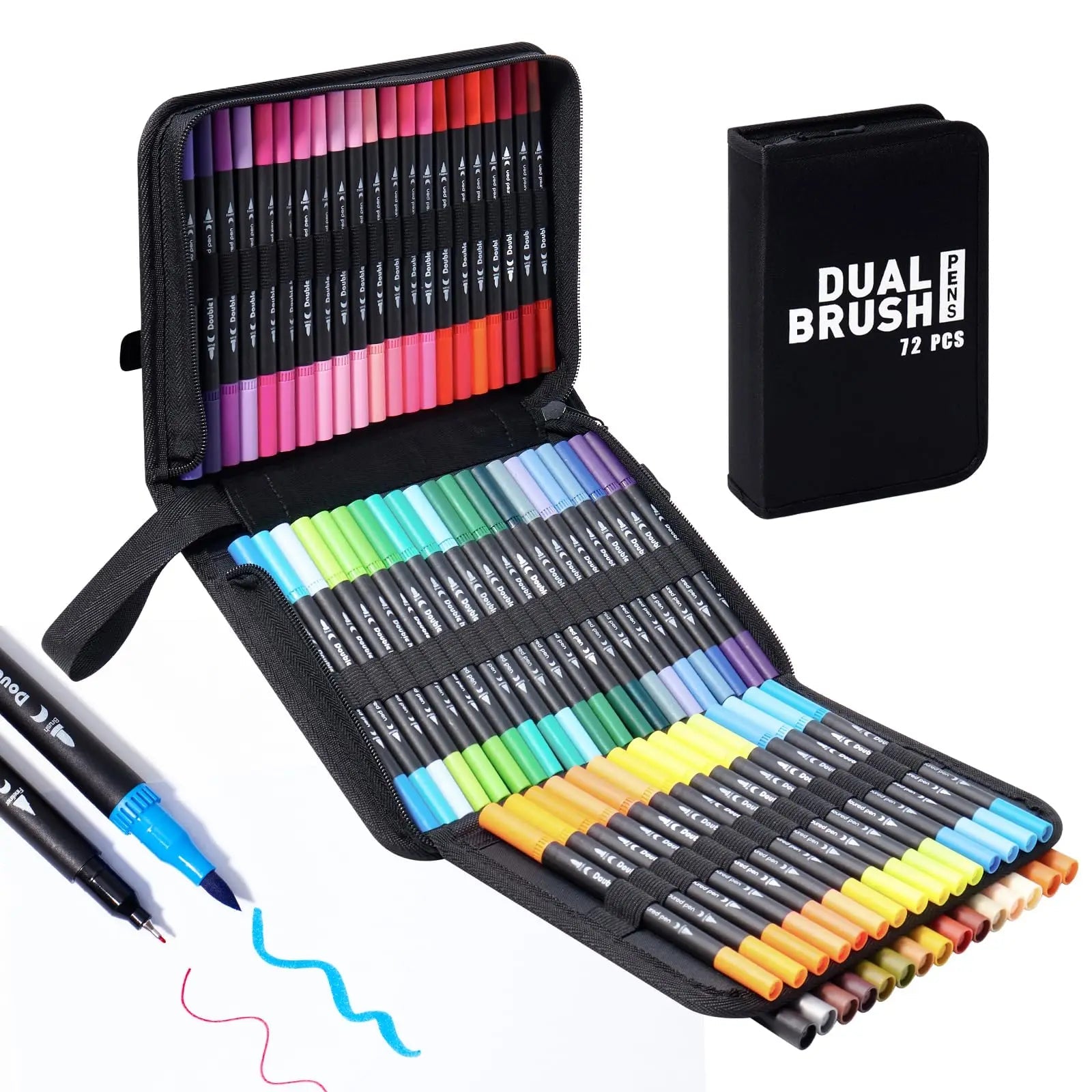 72 Colors Premium Dual Tip Art Markers Set with Foldable Case - Extra Fine & Brush Tips for Adult Artists Drawing, Painting - Checkouts USA