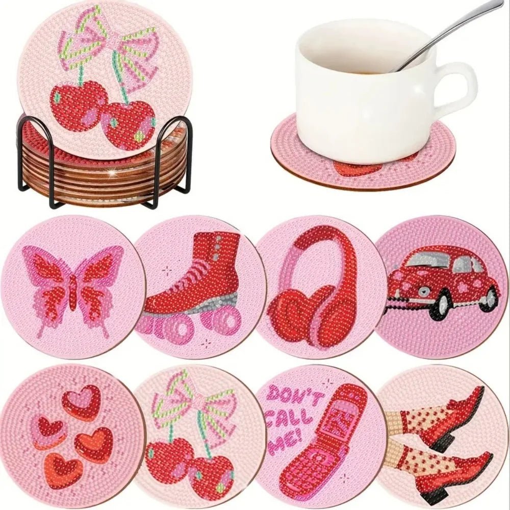 8 pieces/set of diamond painting coaster set, DIY coaster with holder, suitable for beginners and adults as diamond craft gifts - Checkouts UK