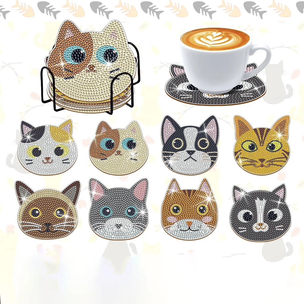 8 pieces/set of diamond painting coaster set, DIY coaster with holder, suitable for beginners and adults as diamond craft gifts - Checkouts UK