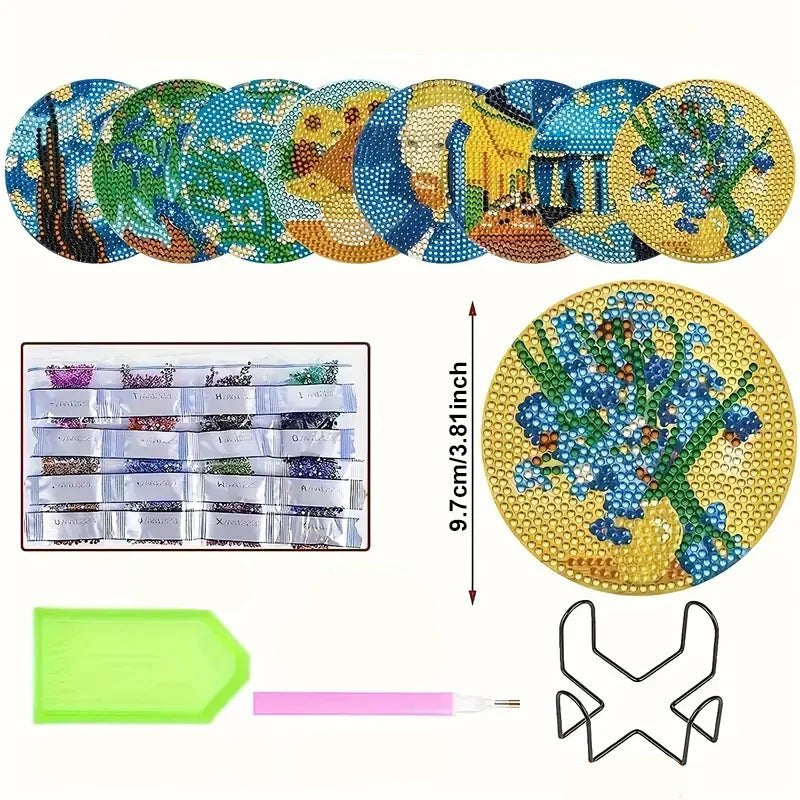 8 pieces/set of diamond painting coaster set, DIY coaster with holder, suitable for beginners and adults as diamond craft gifts - Checkouts UK