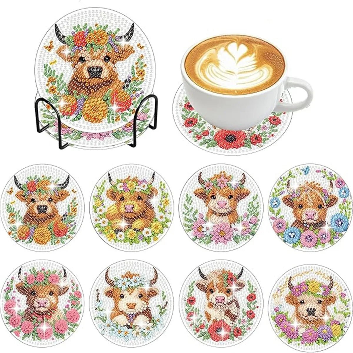 8 pieces/set of diamond painting coaster set, DIY coaster with holder, suitable for beginners and adults as diamond craft gifts - Checkouts UK