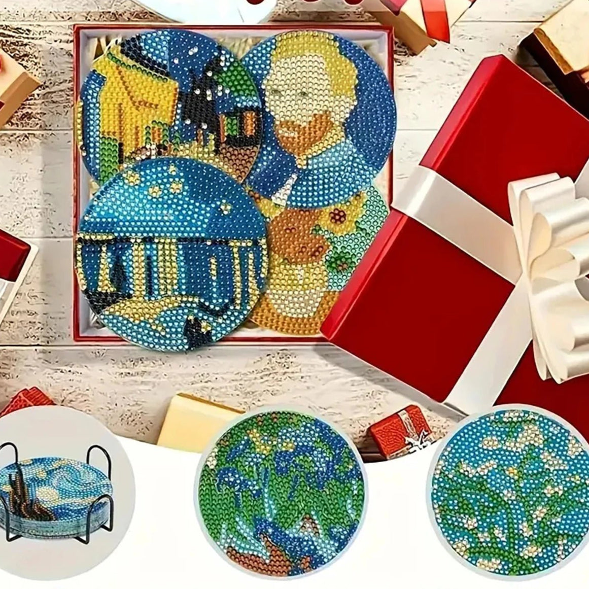 8 pieces/set of diamond painting coaster set, DIY coaster with holder, suitable for beginners and adults as diamond craft gifts - Checkouts UK