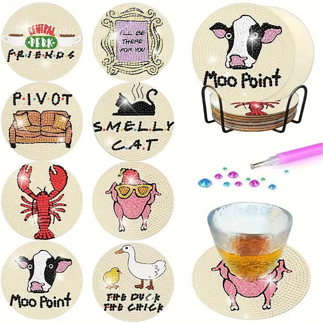 8 pieces/set of diamond painting coaster set, DIY coaster with holder, suitable for beginners and adults as diamond craft gifts - Checkouts UK
