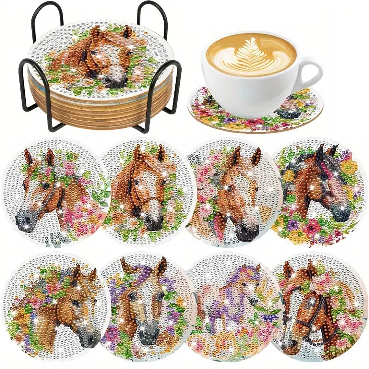 8 pieces/set of diamond painting coaster set, DIY coaster with holder, suitable for beginners and adults as diamond craft gifts - Checkouts UK