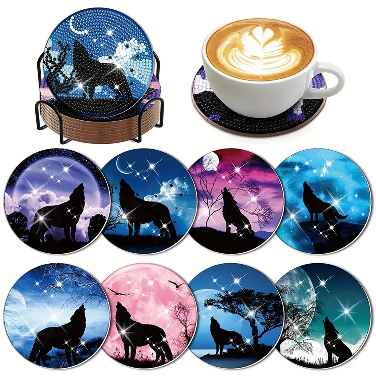 8 pieces/set of diamond painting coaster set, DIY coaster with holder, suitable for beginners and adults as diamond craft gifts - Checkouts UK
