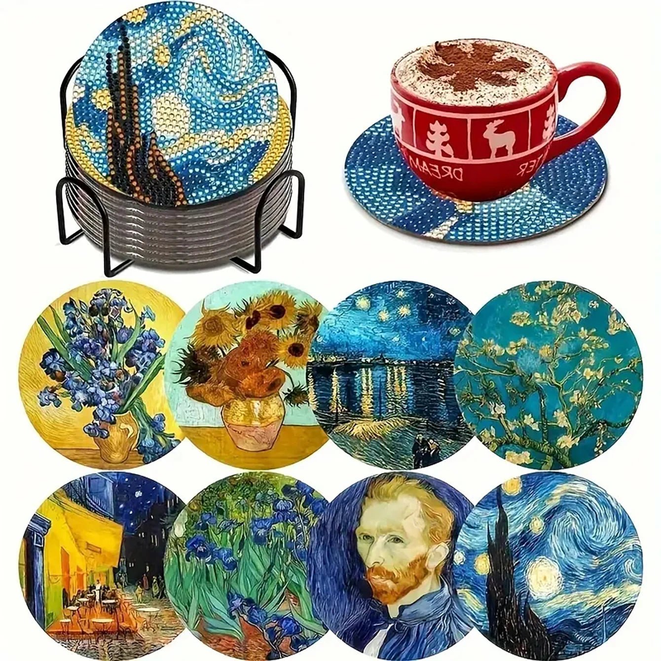 8 pieces/set of diamond painting coaster set, DIY coaster with holder, suitable for beginners and adults as diamond craft gifts - Checkouts UK
