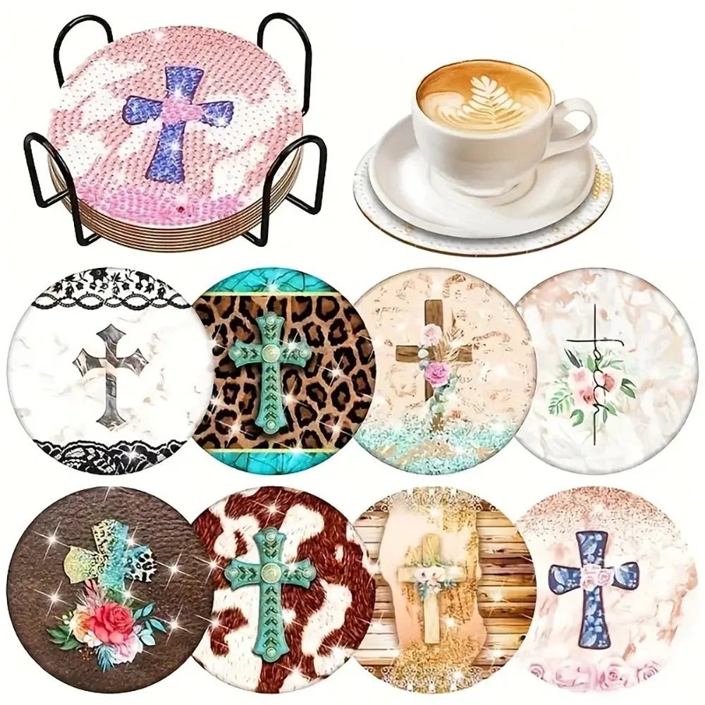 8 pieces/set of diamond painting coaster set, DIY coaster with holder, suitable for beginners and adults as diamond craft gifts - Checkouts UK