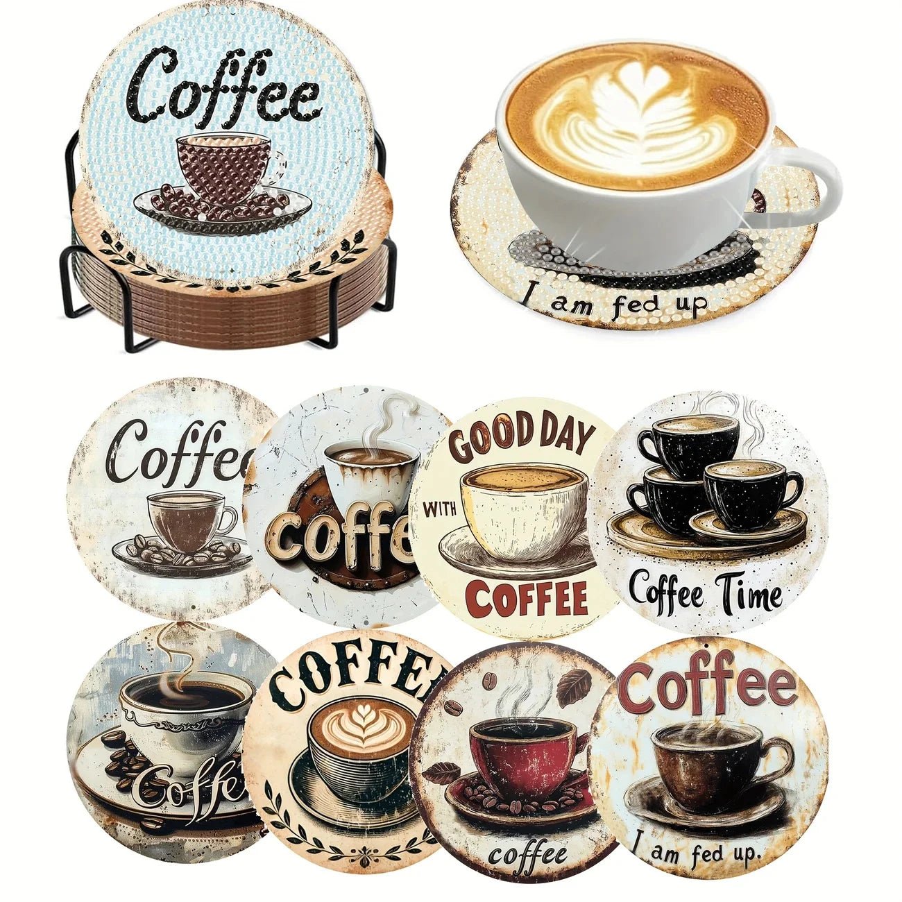 8 pieces/set of diamond painting coaster set, DIY coaster with holder, suitable for beginners and adults as diamond craft gifts - Checkouts UK