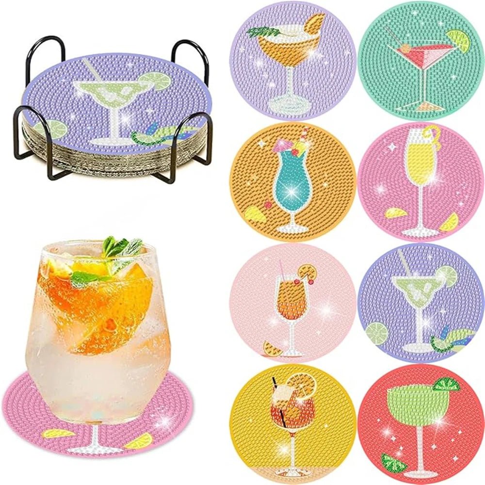 8 pieces/set of diamond painting coaster set, DIY coaster with holder, suitable for beginners and adults as diamond craft gifts - Checkouts UK
