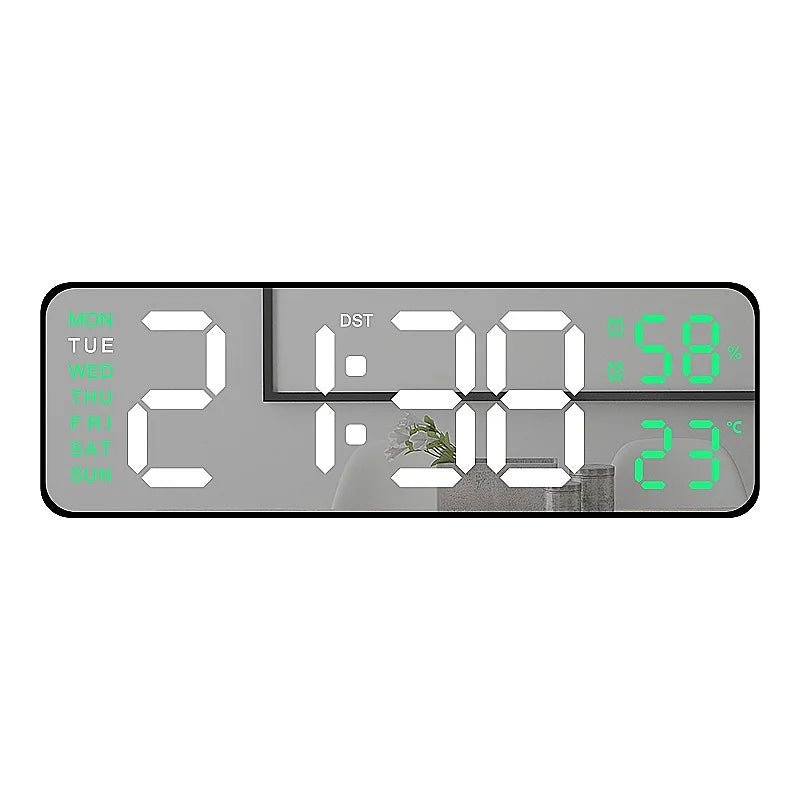 9 Inch Large Digital Wall Clock USB Powered TEMP Humidity Week Auto Dimmer DST Table Clock 12/24H Electronic LED Alarm Clock - Checkouts UK
