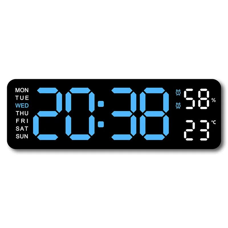 9 Inch Large Digital Wall Clock USB Powered TEMP Humidity Week Auto Dimmer DST Table Clock 12/24H Electronic LED Alarm Clock - Checkouts UK
