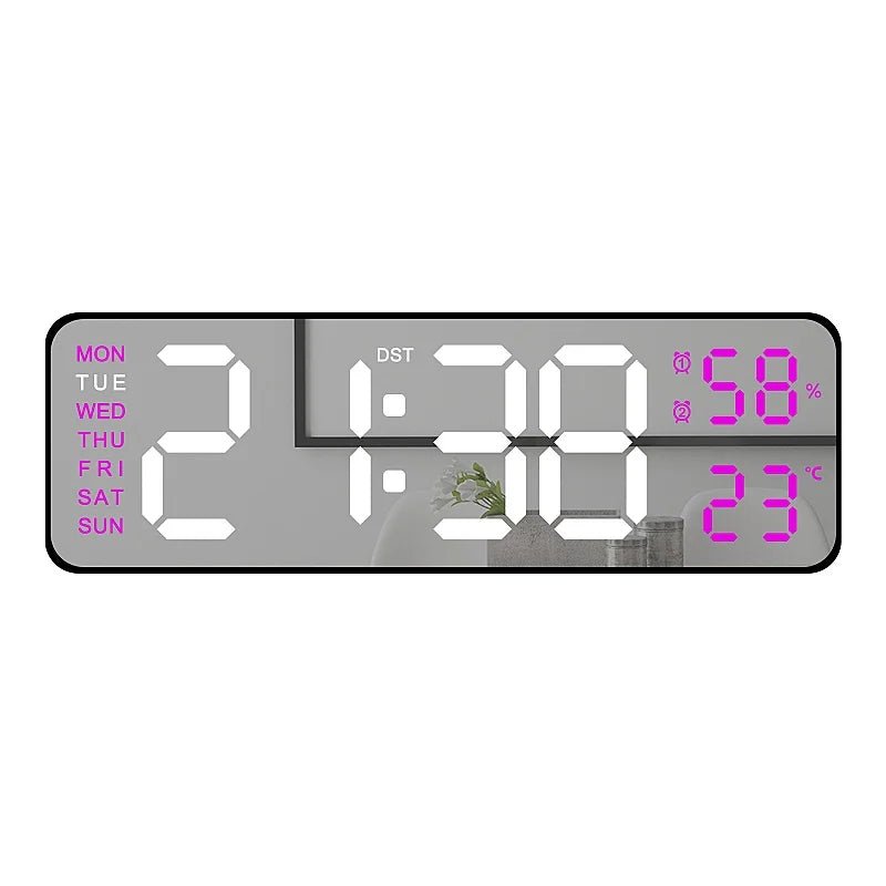 9 Inch Large Digital Wall Clock USB Powered TEMP Humidity Week Auto Dimmer DST Table Clock 12/24H Electronic LED Alarm Clock - Checkouts UK