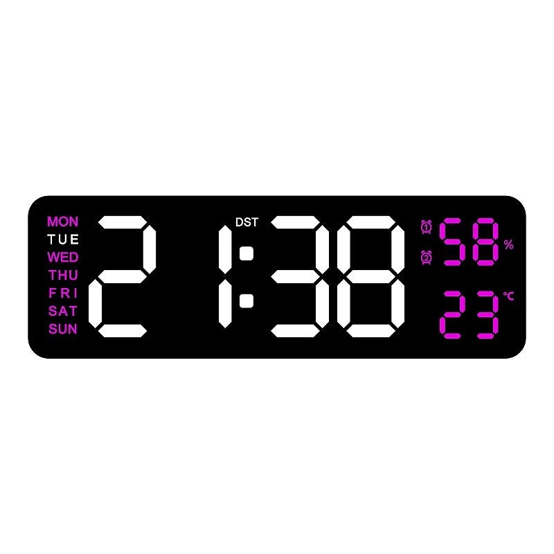 9 Inch Large Digital Wall Clock USB Powered TEMP Humidity Week Auto Dimmer DST Table Clock 12/24H Electronic LED Alarm Clock - Checkouts UK